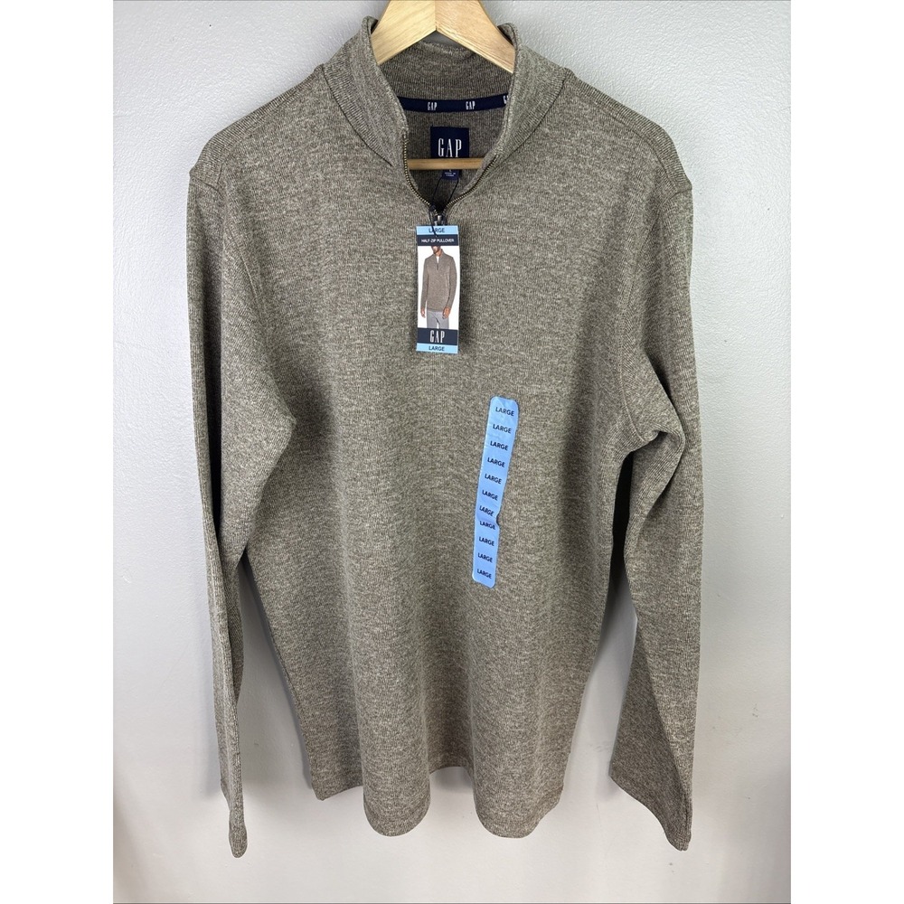 Gap 1/4 Zip Pullover Fleece Sweater Men's Large Long Sleeve Brown Fleck